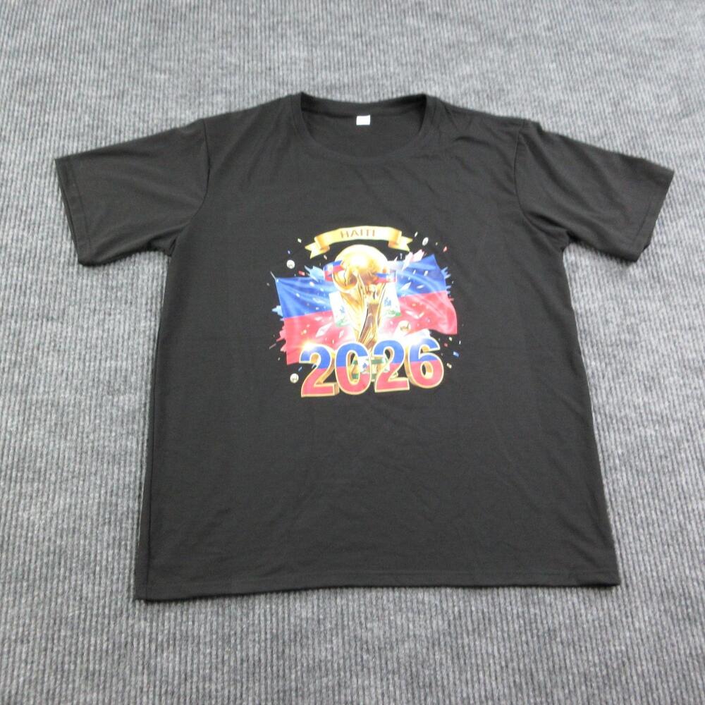Haiti World Cup Shirt Mens L Black Cotton Crew Neck 2026 Soccer Graphic Tee